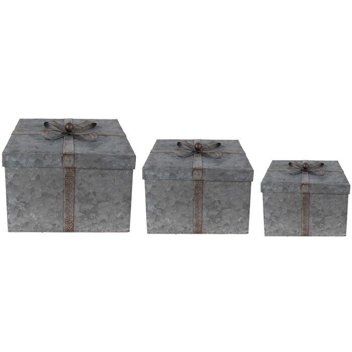 Clayre & Eef 6Y4891 Storage Boxes 24x24x18 - 20x20x15 - 16x16x12 cm Grey