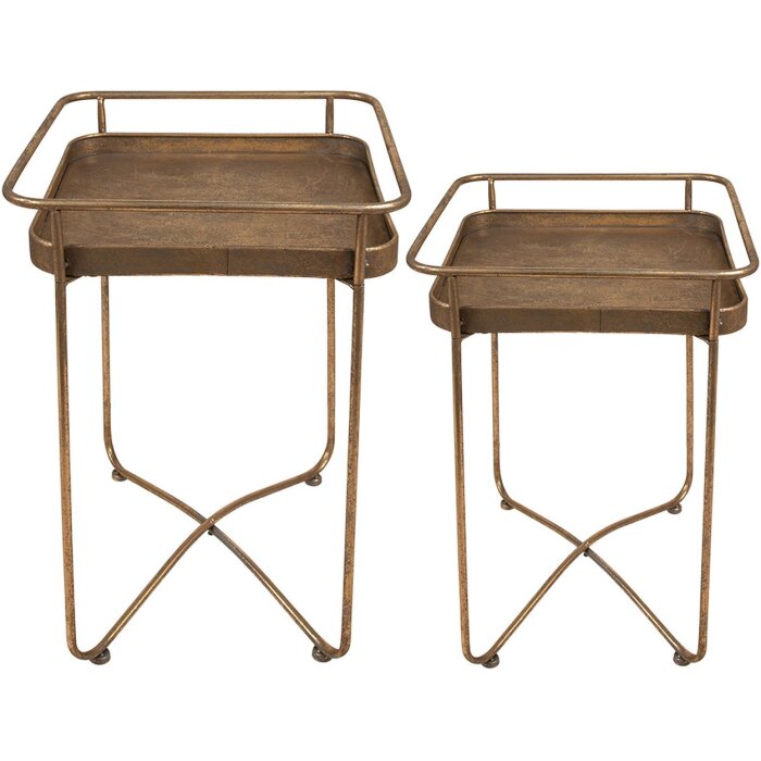 Clayre & Eef 6Y4975 Side table (set of 2) 38x38x53 - 28x28x39 cm Gold-coloured