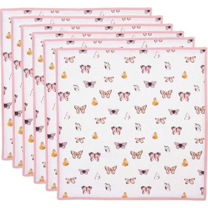 Clayre & Eef BPD43 Fabric Napkins (6 pieces) 40x40 cm Beige - Pink