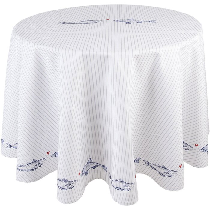 Clayre & Eef SSF07 Tablecloth Ø 170 cm White - Blue Round