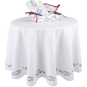 Clayre & Eef SSF07 Tablecloth Ø 170 cm White - Blue Round