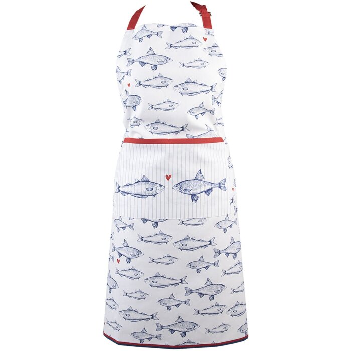 Clayre & Eef SSF41 Apron 70x85 cm White - Blue Cooking Apron