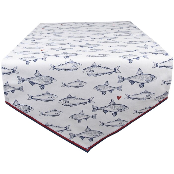 Clayre & Eef SSF65 Table runner 50x160 cm White - Blue