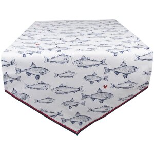 Clayre & Eef SSF65 Table runner 50x160 cm White - Blue