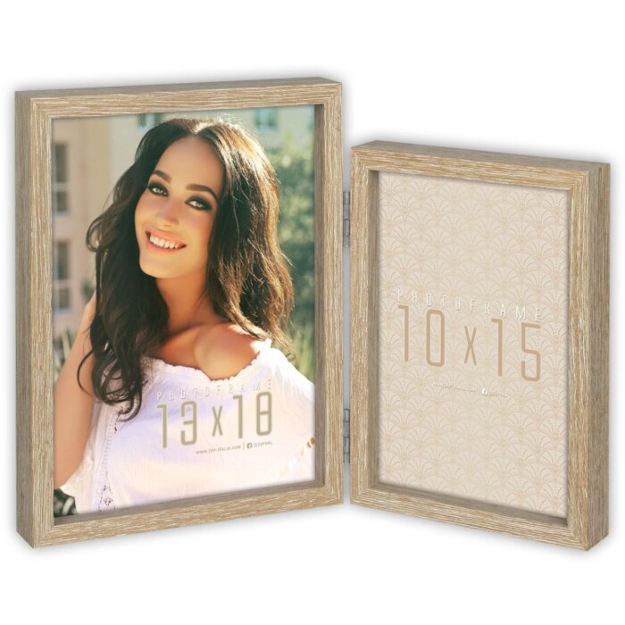 ZEP Wooden Double Frame Basilea brown 10x15 cm and 13x18 cm portrait format