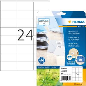 HERMA 10703 Labels recycled paper A4 70x36mm white permanent