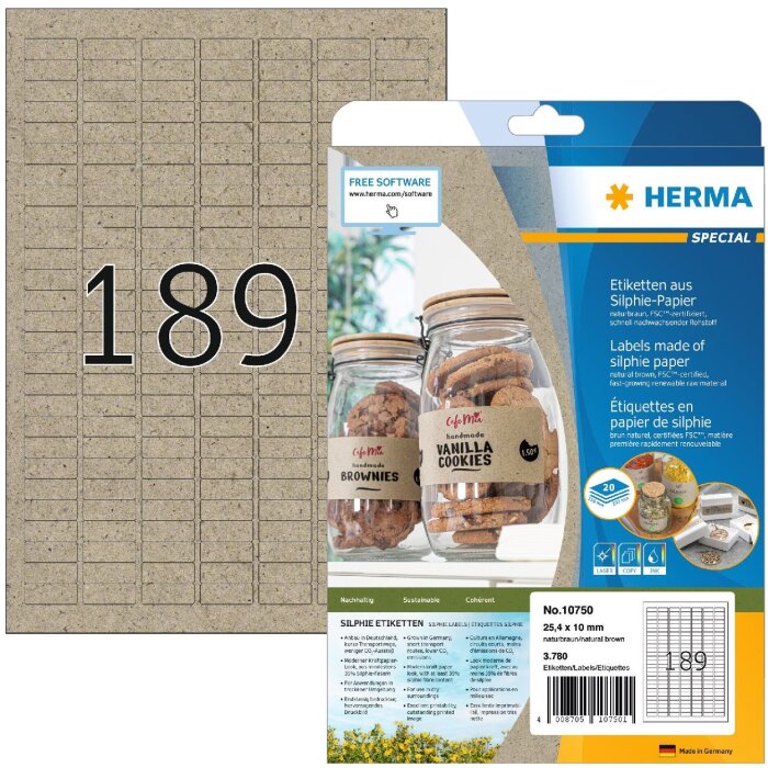 HERMA 10750 Silphie paper labels A4 25.4x10 mm natural brown permanent adhesive