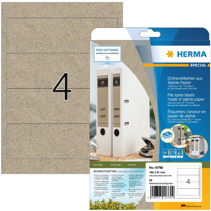 HERMA 10760 Folder labels 192 x 61 mm natural brown permanent adhesive 80 pcs.