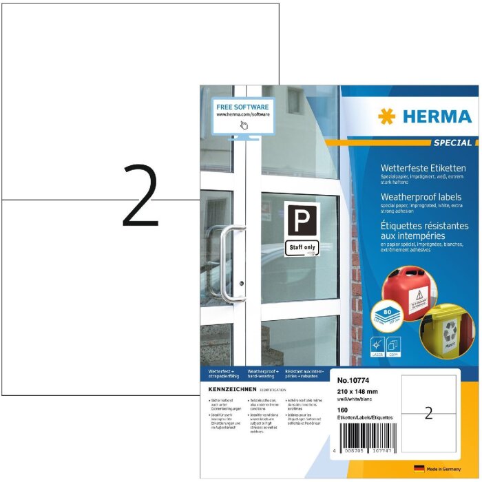 HERMA 10774 Labels A4 210x148mm white strongly adhesive weatherproof