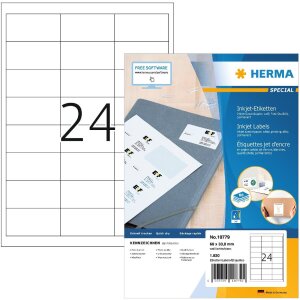 HERMA 10779 Inkjet labels A4 66x33.8 mm white permanent...