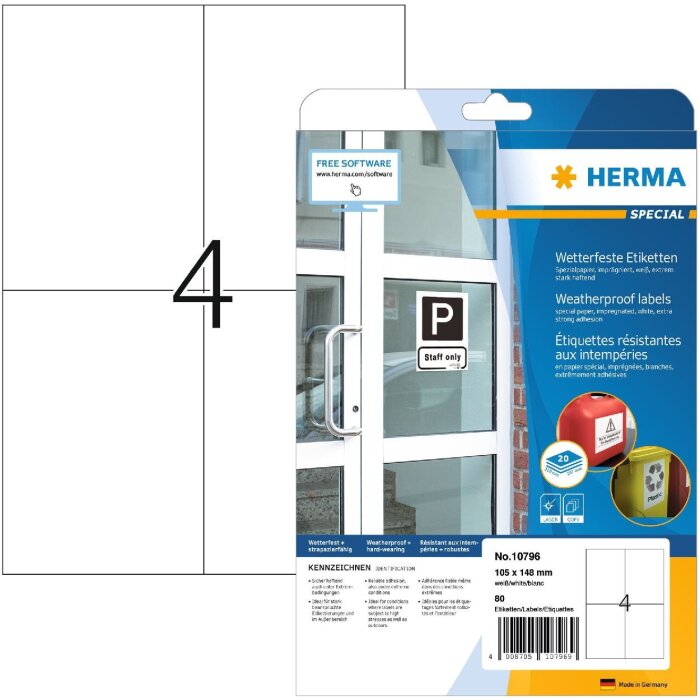 HERMA 10796 Labels A4 105 x 148 mm white weatherproof strong adhesive