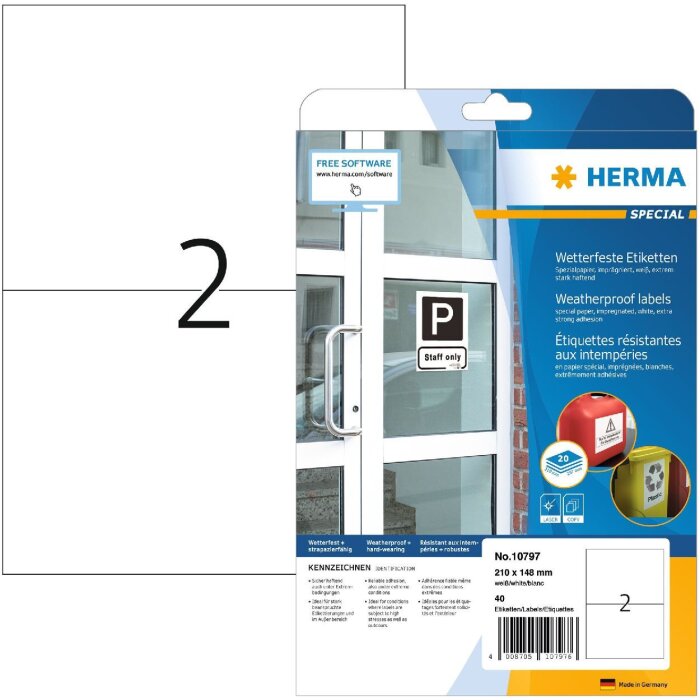 HERMA 10797 Weatherproof labels A4 210x148 mm white strong adhesive