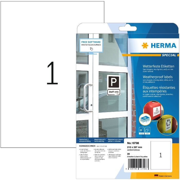 HERMA 10798 Weatherproof labels A4 210x297 mm white extremely strong adhesive