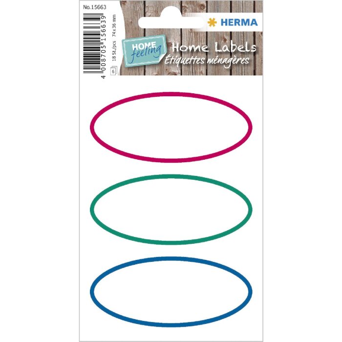 HERMA 15663 HOME labels three-coloured oval 76x35 mm 18 pieces