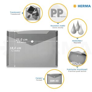 HERMA 20050 Document pockets DIN A5 PP 5 colours 25x18 cm 5 pieces