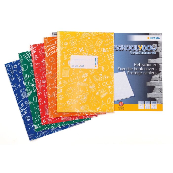 HERMA 20215 Assortment 5 notebook protectors A5 SCHOOLYDOO polypropylene