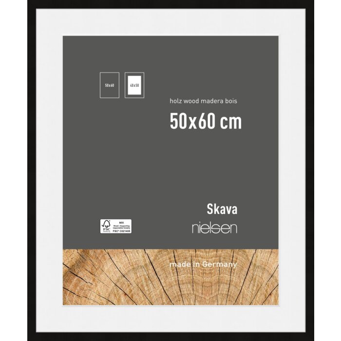 Nielsen Wooden Picture Frame Skava Black 50x60 cm with Passepartout 40x50 cm