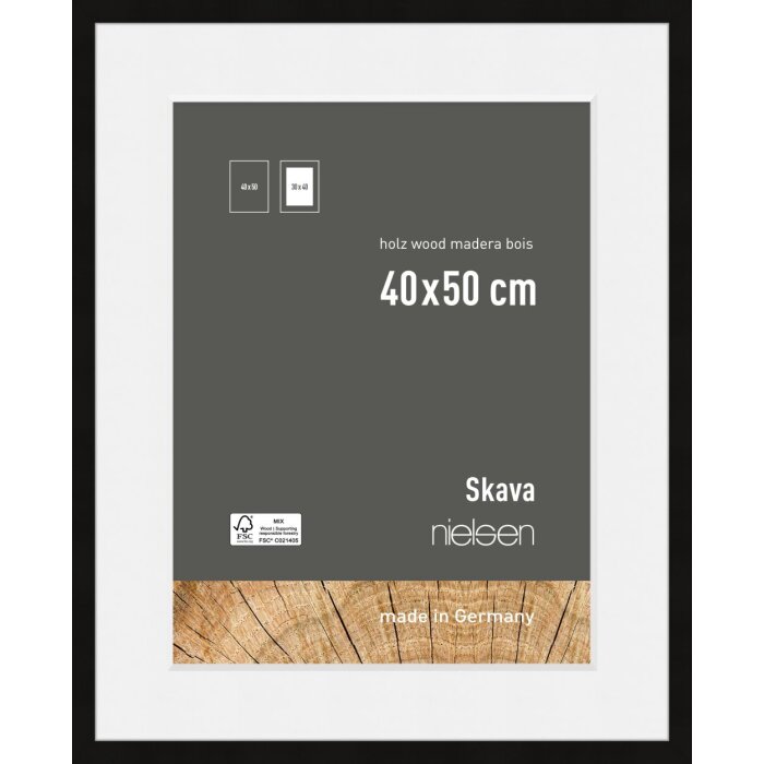 Nielsen Wooden Picture Frame Skava Black 40x50 cm with Passepartout 30x40 cm