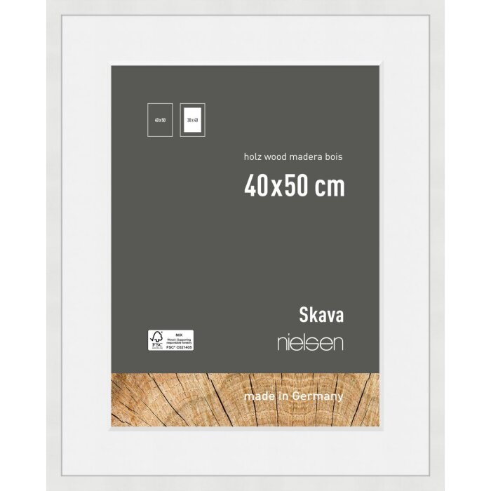 Nielsen Wooden Picture Frame Skava White 40x50 cm with Passepartout 30x40 cm