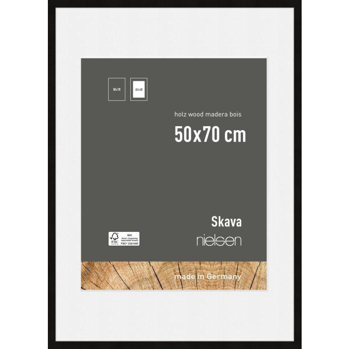 Nielsen Wooden Picture Frame Skava Black 50x70 cm with Passepartout 40x60 cm