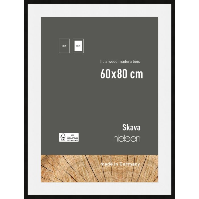 Nielsen Wooden Picture Frame Skava Black 60x80 cm with Passepartout 50x70 cm