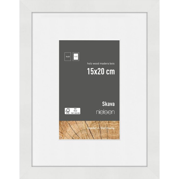 Nielsen Wooden Picture Frame Skava White 15x20 cm with Passepartout 9x13 cm