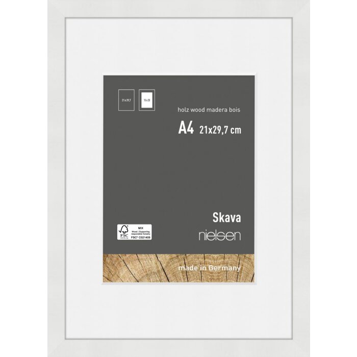 Nielsen Wooden Picture Frame Skava White 21x29,7 cm with Passepartout 15x20 cm