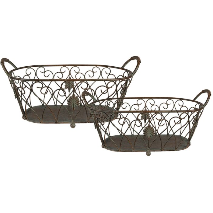 Clayre & Eef storage baskets set of 2 green, brown 60x30x26 - 49x23x22 cm