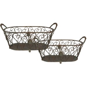 Clayre & Eef storage baskets set of 2 green, brown...