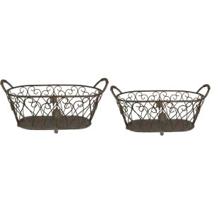 Clayre & Eef storage baskets set of 2 green, brown...