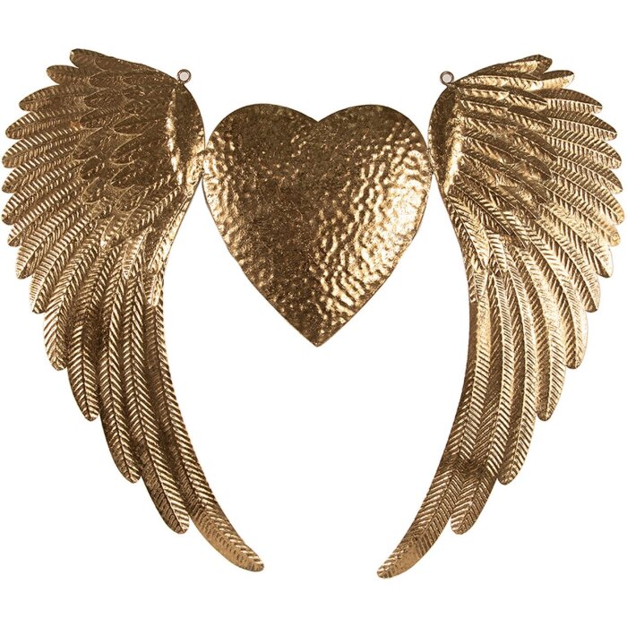 Clayre & Eef 5Y1176 Decoration Wings with Heart Gold coloured 74x1x63 cm