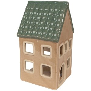 Clayre & Eef 6CE1600 Candle Holder Christmas Cottage Brown, Green 8x8x15 cm