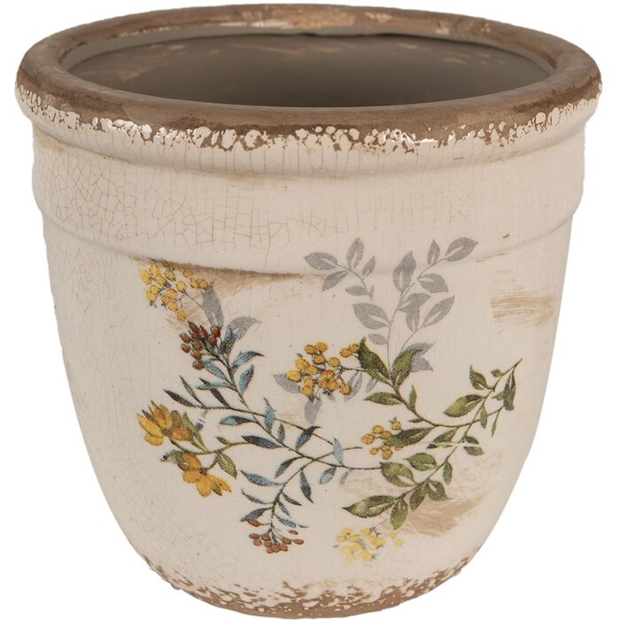 Clayre & Eef 6CE1607L Flower Pot for Indoors Beige Yellow Ø 18x17 cm