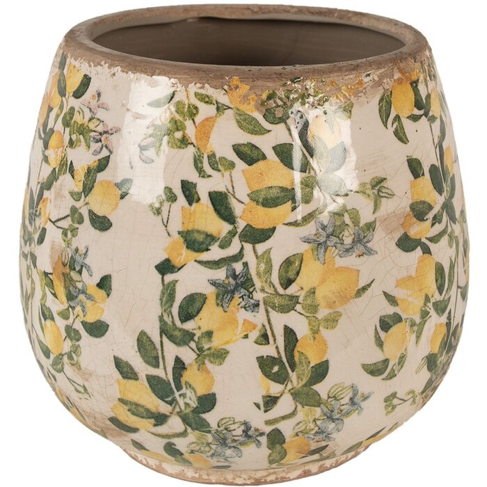 Clayre & Eef 6CE1608L Flower Pot for Indoors Beige Yellow Ø 18x17 cm