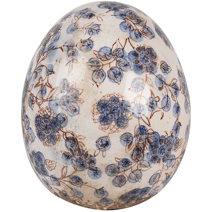 Clayre & Eef 6CE1620S Decorative Egg Beige Blue Ø 9x12 cm