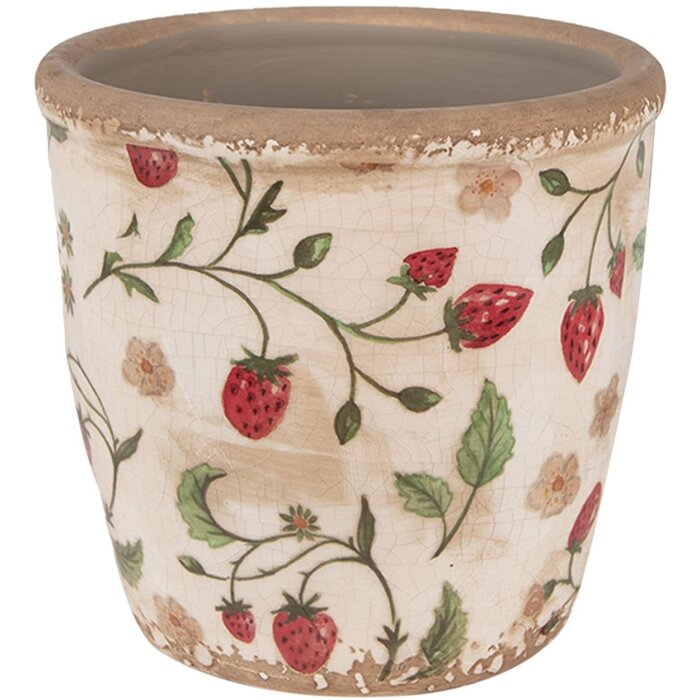 Clayre & Eef 6CE1631S Flower Pot for Indoors Beige Red Ø 13x13 cm