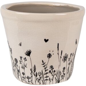 Clayre & Eef 6CEFAF0001S Flower Pot for Indoors Beige, Black Ø 12x11 cm