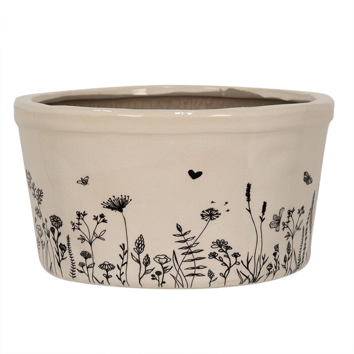 Clayre & Eef 6CEFAF0002L Flower Pot Inside Beige Black Ceramic Ø 20x11 cm