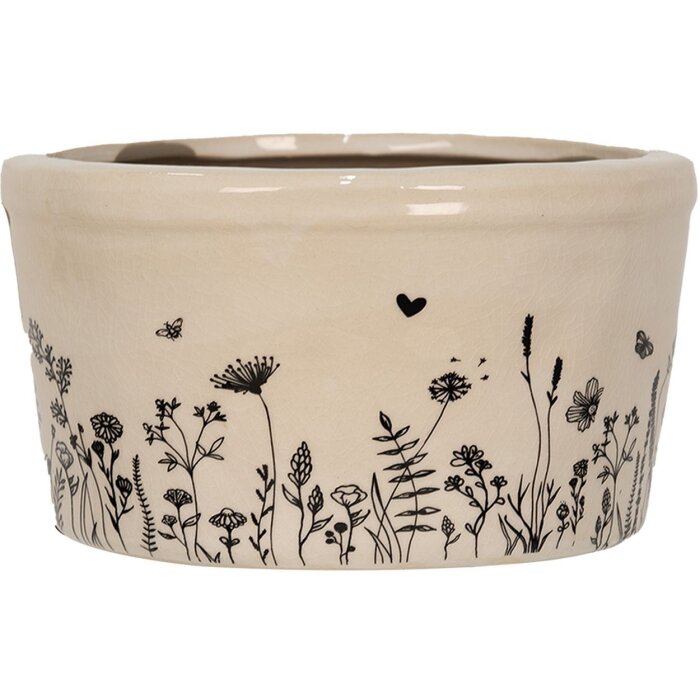 Clayre & Eef 6CEFAF0002M Flower pot for indoors Beige, black Ø 16x9 cm