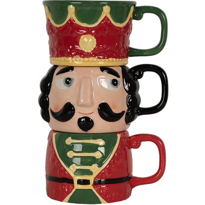 Clayre & Eef 6CEMU0132 Mug 3 pieces Red Green16x12x9 cm - 1x450 ml - 2x500 ml