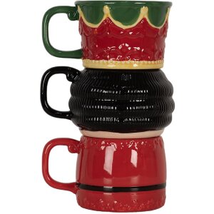 Clayre & Eef 6CEMU0132 Mug 3 pieces Red Green16x12x9 cm - 1x450 ml - 2x500 ml