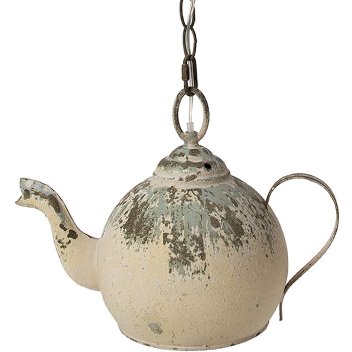 Clayre & Eef 6LMP783 Hanging Lamp Beige Green 37x20x26 cm E14-max 1x25W Teapot