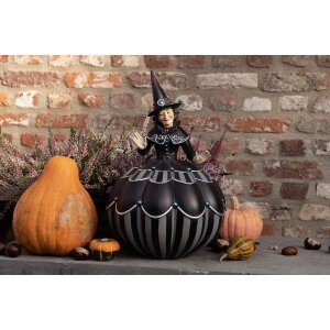 Clayre & Eef 6PR3907 Decoration Witch on Pumpkin Black, Grey Ø 27x39 cm