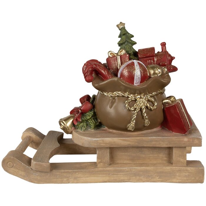 Decoration Christmas presents on sleigh Brown, red 38x16x29 cm