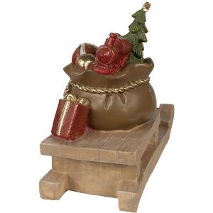 Decoration Christmas presents on sleigh Brown, red 38x16x29 cm