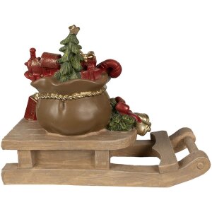 Decoration Christmas presents on sleigh Brown, red 38x16x29 cm