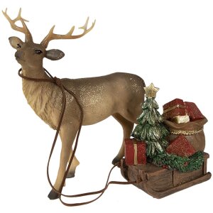 Clayre & Eef 6PR3909 Decorative Reindeer with Sleigh Brown, Red 30x9x20 cm