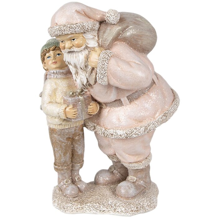 Clayre & Eef 6PR3932 Christmas Decoration Statue Father Christmas Pink 13x11x18 cm