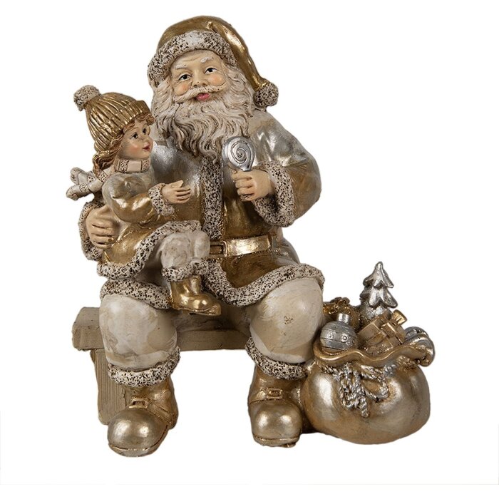 Clayre & Eef Christmas Decoration Statue Father Christmas Gold Coloured 15x11x17 cm