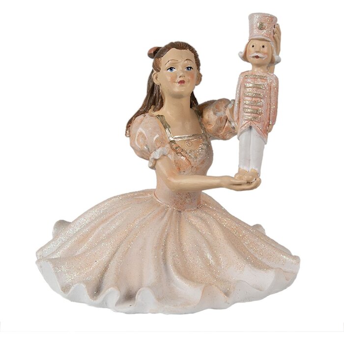 Clayre & Eef 6PR3944 Decorative Ballerina Pink White 12x12x13 cm Polyresin